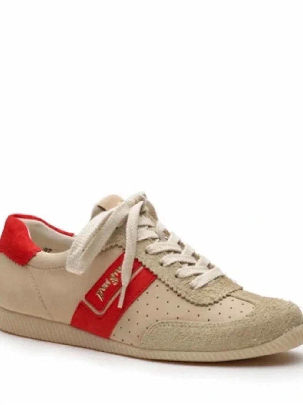 Paul Green Beige and Red Lace-Up Women's Sneaker